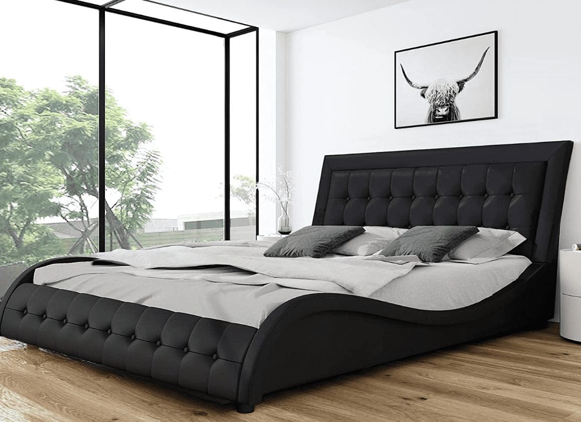 SHA CERLIN大号盒簇式床架/人造革软垫床架与床头板