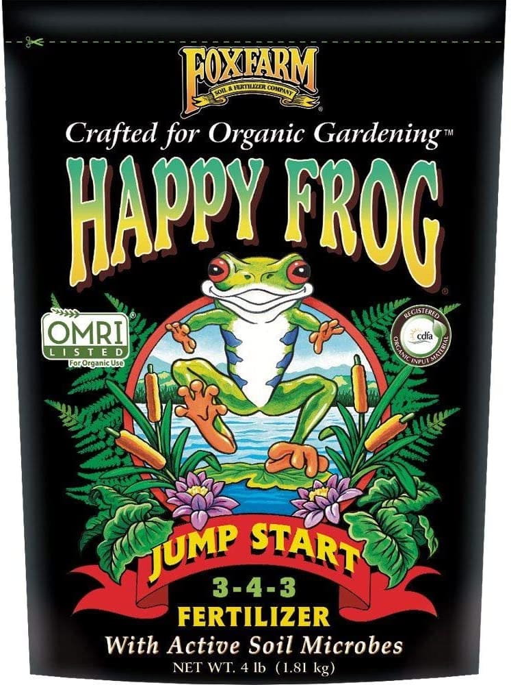 FoxFarm Happy Frog Garden Jump Start Soil Dry Plant Fertilizer Mix for Transplants and Re-Potted Containers with Beneficial Fungus, 4 Pound Bag (FX14670)