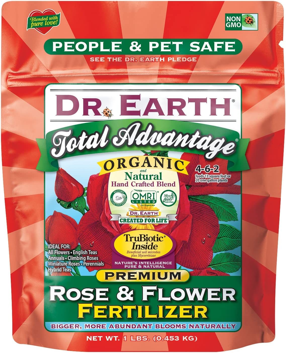 Dr. Earth 72855 1 lb 4-6-2 MINIS Total Advantage Rose and Flower Fertilizer