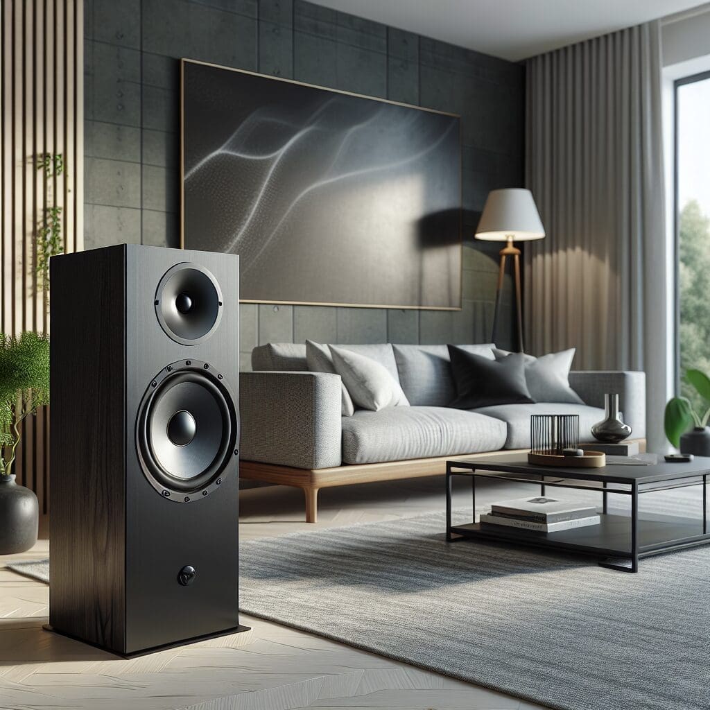 Definitive Technology ProMonitor 1000 speaker in a modern living room