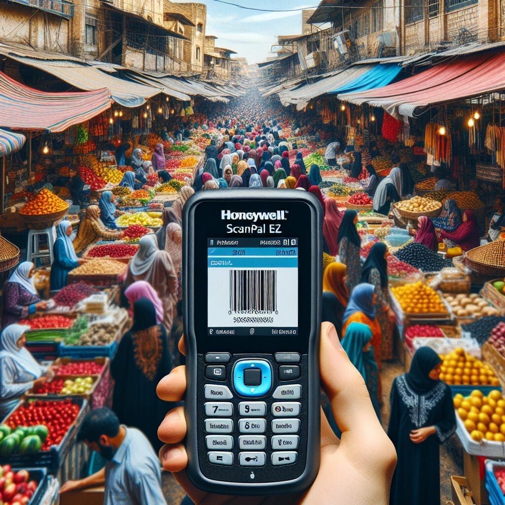 Honeywell ScanPal EDA50 in a bustling marketplace